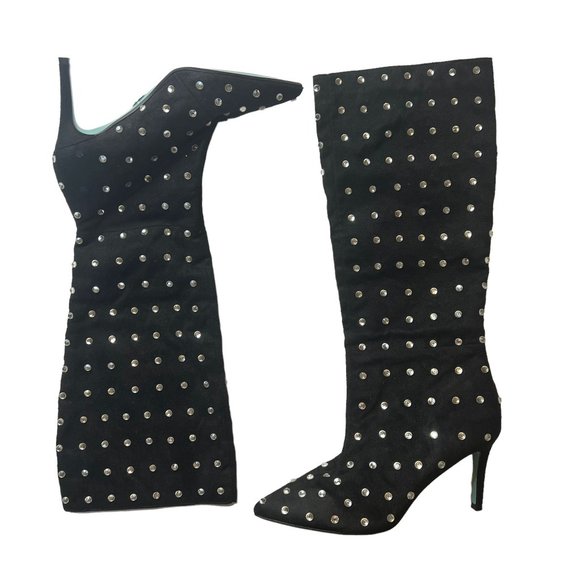 Betsey Johnson Alina Womens Faux Suede Pointed Toe‎ Knee-High Bedazzled Boots 6 - Picture 1 of 11